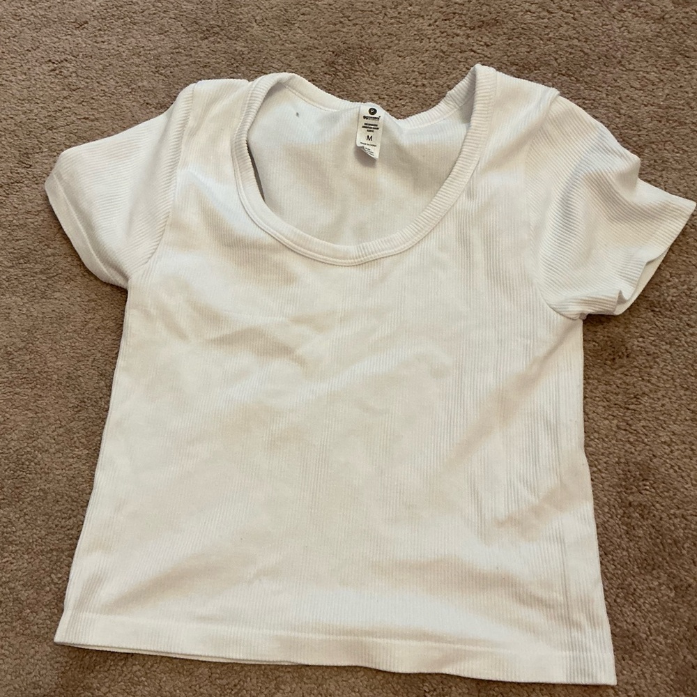 90 Degree By Reflex White Ribbed Short Sleeve Top